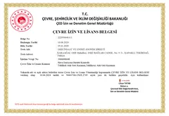ENVIRONMENTAL PERMISSION AND LICENSE certificate
